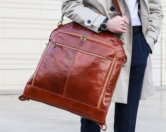 Bolsa de cuero para trajes personalizada, bolsa fina de cuero flor para proteger tu ropa, regalo de Navidad para tu novio.