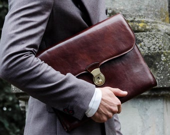 Portafolio de cuero para hombres, estuche para computadora portátil de 13 pulgadas, estuche para documentos de grano completo, maletín de cuero, bolso para documentos, regalo de regreso a la escuela para él