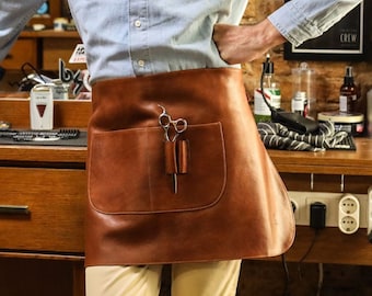 Leather Waist Apron, Personalized Apron with Pockets for Barber, Cook, Craftsmen or Woodworking, Birthday Gift for Men, Anniversary Gift