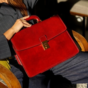 Porte-documents en cuir rouge, besace, sac à bandoulière, sacoche pour ordinateur portable 15 pouces, sacoche pour ordinateur portable, sac unisexe avec anse en cuir, cadeau d'anniversaire pour lui