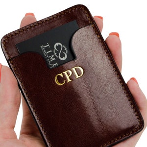 Étui pour cartes de visite en cuir, porte-cartes personnalisé en cuir pleine fleur, porte-cartes de crédit, cadeau d'anniversaire, cadeau d'anniversaire pour homme Brown