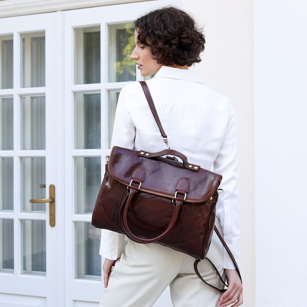 Brown Leather Convertible Backpack Handbag, Tote Bag for Women, Brown Shoulder Bag, Mothers Day Gift