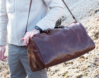 Rustic Town Borsa da Viaggio Vera Pelle Vintage Grande Borsa da Weekend  51x29x21 cm l Aeroplano Cuoio Borsone (Marrone scuro)