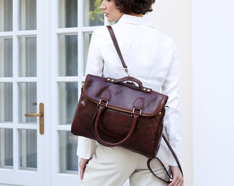 Brown Leather Convertible Backpack Handbag, Tote Bag for Women, Brown Shoulder Bag, Mothers Day Gift