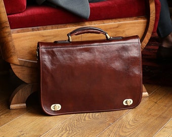 Leather Briefcase, Messenger Bag, 15 inch Document Bag, Laptop Bag, Personalized Shoulder Bag, Anniversary Gift for Him, Laptop Case