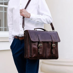 Large Messenger Bag for Men, Leather Briefcase, Genuine Leather Bag, 15 inch Laptop Bag, Shoulder Bag, Men's Satchel, Graduation Gift