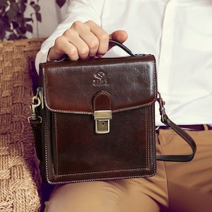 Petite serviette en cuir pour homme, sac à main en cuir pleine fleur, sac messager, sac à bandoulière pour homme, cadeau personnalisé pour lui, cadeau d'anniversaire