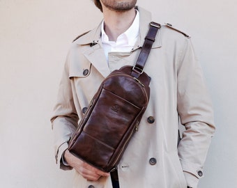 Leather Sling Bag, Chest Bag, Full Grain Leather Belt Bag, Leather Fanny Pack, Birthday Gift for Him, Personalized Gift for Him