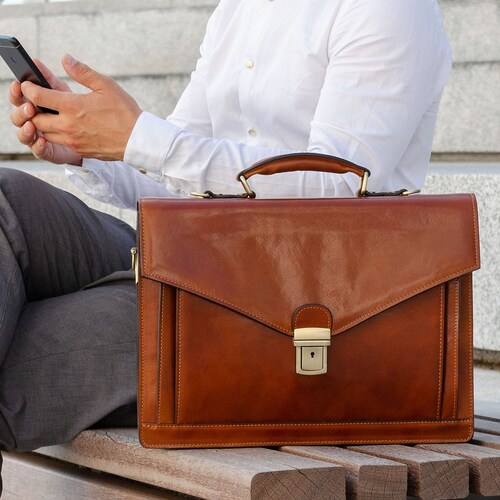 Leather Business Bag Large Briefcase for Men 17 Laptop - Etsy