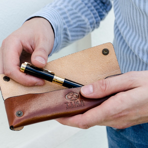 Leather Pen Case, Pen Holder, Full Grain Leather Pencil Case, Genuine Leather Pen Couch, Personalized Anniversary Gift for Men