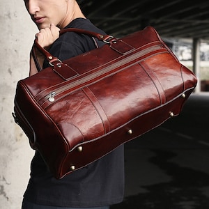 Leder Seesack, große Reisetasche, braune Weekender-Tasche, Jubiläumsgeschenk für ihn, Herren Reisetasche, echtes Leder Sporttasche für Männer