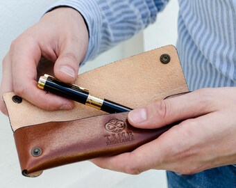 Leather Pen Case, Pen Holder, Full Grain Leather Pencil Case, Genuine Leather Pen Couch, Personalized Anniversary Gift for Men