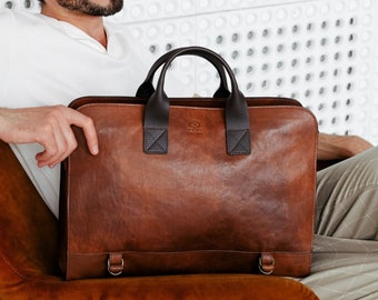 Large Messenger Bag for Men, Leather Briefcase, Genuine Leather Bag, 15 inch Laptop Bag, Shoulder Bag, Men's Satchel, Birthday Gift for Him