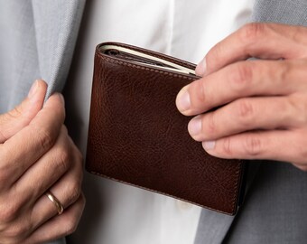 Cartera de cuero para hombre, billetera plegable, monedero de cuero genuino para él, monedero, regalo de aniversario para él
