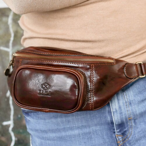 Genuine Leather Travel Waist Bag - 6 Zip Compartments, Bum Bag / Hip Pouch For Men & Women