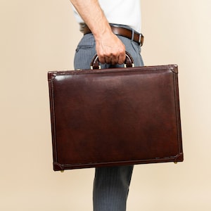 Porte-documents rigide, attaché-case en cuir marron, attaché-case pour homme, porte-documents pour médecin, sac pour ordinateur portable 15 pouces, cadeau promotionnel