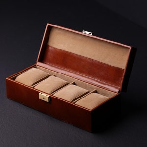 Scatola per orologi in pelle, porta orologi da uomo, scatola porta orologi da polso, organizer personalizzato per orologi con 4 slot, regalo di anniversario per uomo