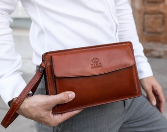 Pochette en cuir pour homme, pochette pour homme, pochette en cuir pleine fleur, sac à main personnalisé, cadeau d'anniversaire pour lui, cadeau personnalisé