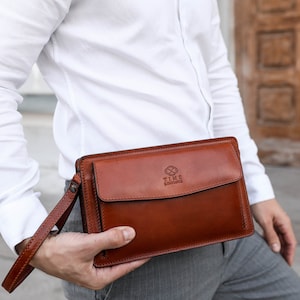 Lederen clutch voor mannen, herenorganisator, volnerf lederen polstas, gepersonaliseerde portemonnee, jubileumcadeau voor hem, gepersonaliseerd cadeau