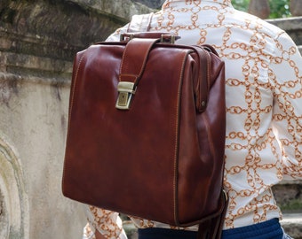 Large Leather Backpack for Men, Tan Leather Rucksack, Carry on Bag, 15 inch Laptop Bag, Unisex Travel Bag, Birthday Gift for Him