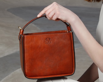 Leather Shoulder Bag, Genuine Leather Handbag with Zipper, Brown Purse for Her, Birthday Gift for Girlfriend