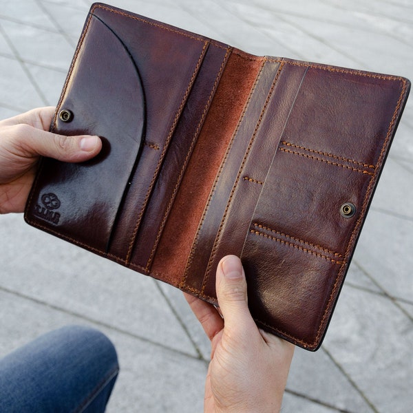 Brown Leather Travel Wallet Organizer, Personalized Passport Holder, Full Grain Leather Travel Document Holder, Birthday Gift for Him