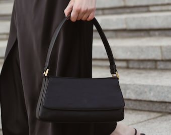 Leather Shoulder Bag, Genuine Leather Handbag with A Flap, Black Puse, Brown Purse, Birthday Gift for Girlfriend