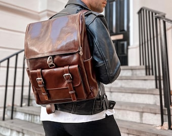 Men's Leather Backpack: Genuine Rucksack, 15-inch Laptop, ideal Carry-On and Travel bag—a personalized and thoughtful boyfriend gift