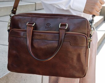 Full Grain Leather Briefcase for Men Shoulder Bag Top Handle | Etsy