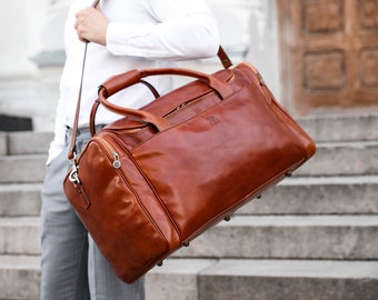 Large Brown Leather Travel Bag, Leather Bag, Weekender Bag, Anniversary Gift for Him, Travel Bag for Men, Leather Travel Bag Men