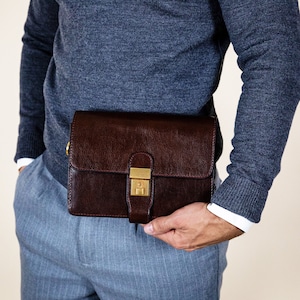 Organiseur en cuir pour homme, pochette marron pour homme, sac de poignet en cuir véritable, sac à main marron personnalisé, cadeau d'anniversaire pour lui