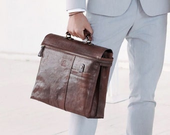 Bolso mensajero marrón, cartera grande para hombres, bolso de hombro para hombres, bolso de trabajo de cuero genuino, regalo de graduación para hombres, maletín grande