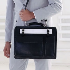 Cartable en cuir noir pour homme, porte-documents en cuir, sac d'avocat, sacoche pour ordinateur portable 15 pouces, sac en cuir véritable, sac de travail, cadeau de rentrée