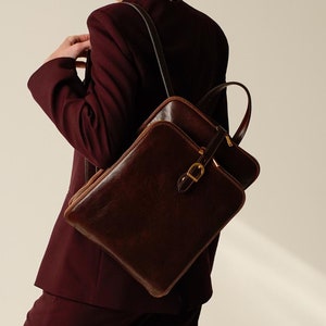 Sac à dos convertible en cuir, sac à dos en cuir véritable pour femme, sac fourre-tout marron, cadeau personnalisé pour elle, cadeau d'anniversaire