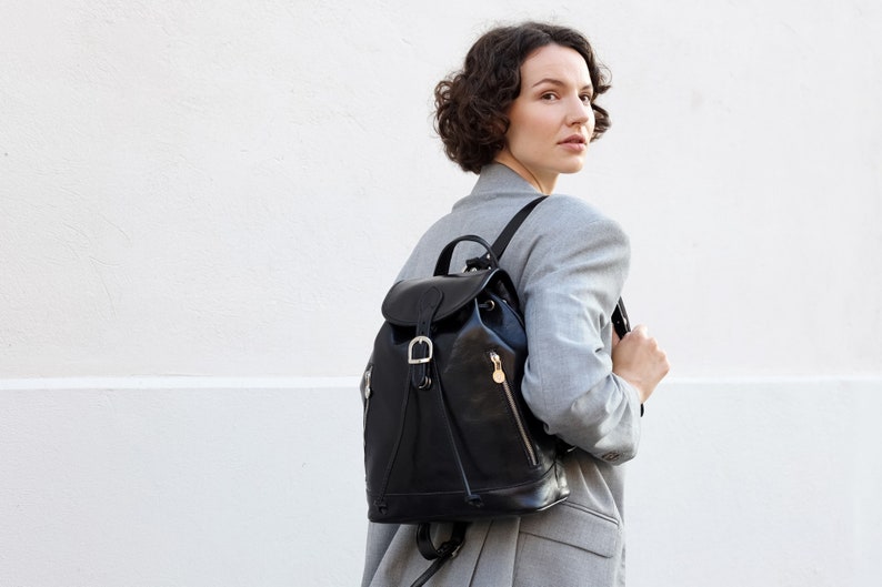 Brown Leather Backpack, Vintage Backpack for Women, Leather Rucksack, Full Grain leather Backpack with Drawstrings, Mothers Day Gift image 3