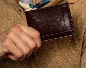 Carteira de couro masculina, carteira dobrável, porta-dinheiro em couro legítimo para ele, porta-moedas, presente de aniversário para ele.