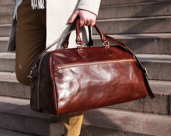Leather Duffel: Brown Weekender Bag for Men, Genuine Leather Travel bag, Gym Bag —perfect Anniversary and Birthday Gift for Him