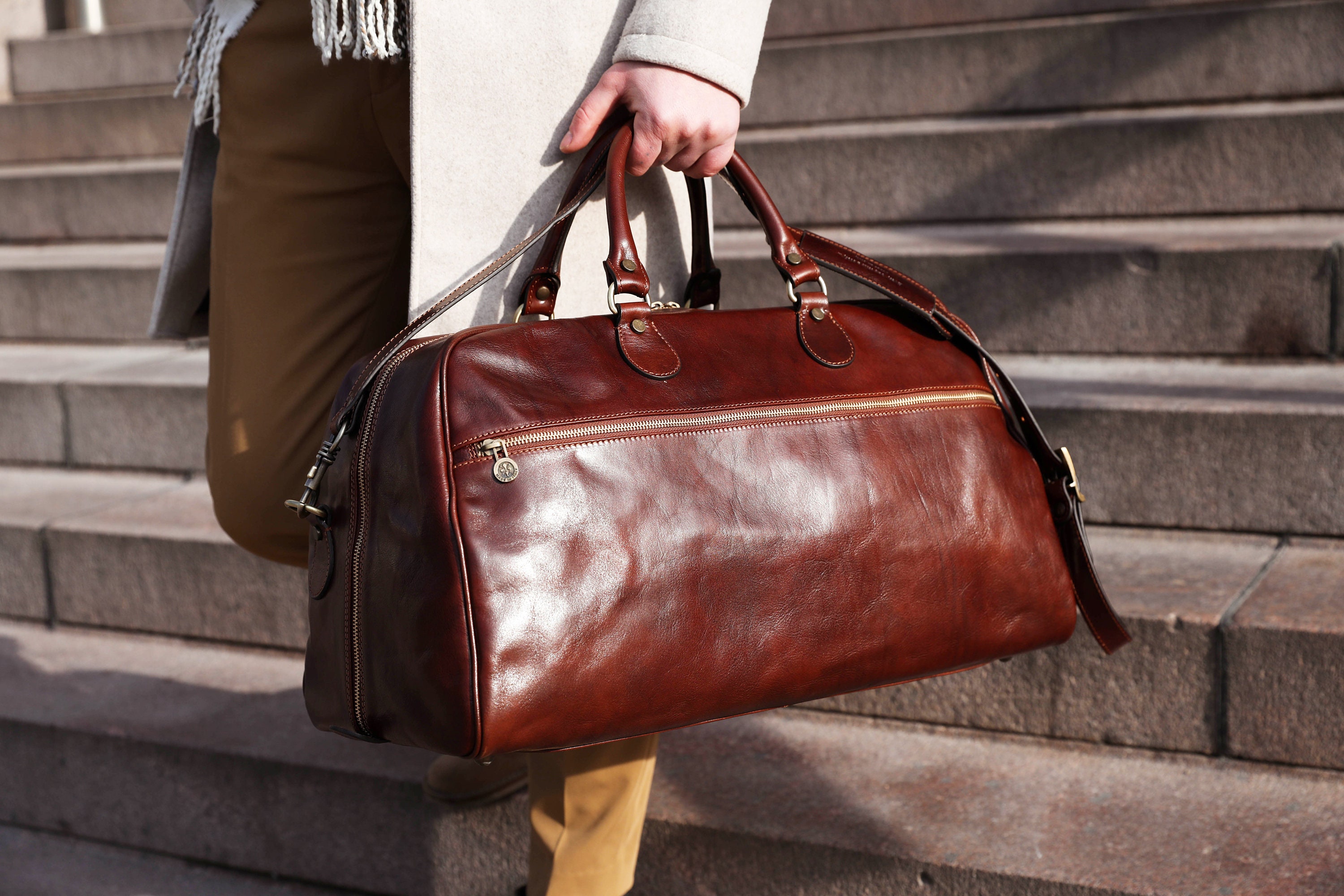 Duffle Bag - Chocolate with Braided Handles, Authentic Vintage