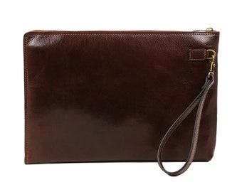 Contact's Mens Clutch Bag Travel Leather Wristlet Purse Brown Clutch Wallet  7.9 Inch Ipad Handbag Card Phone Holder Checkbook Organizer