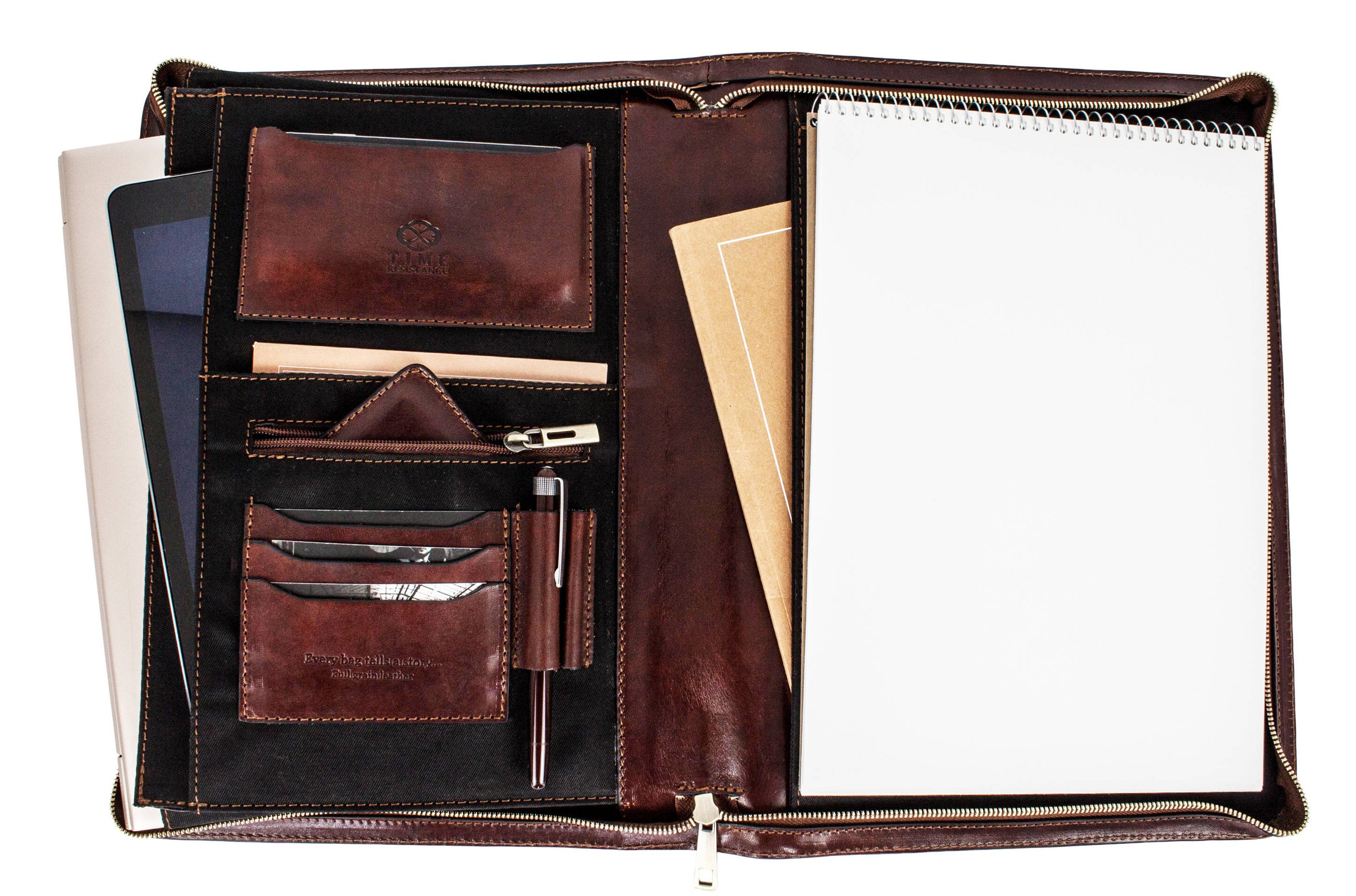 Brown Leather Portfolio With Zipper Full Grain Leather Etsy