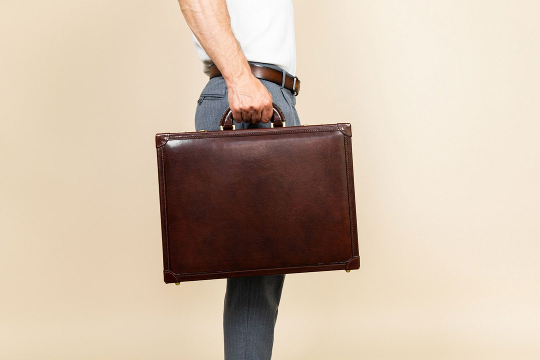 Hardsided Briefcase, Brown Leather Attache Case, Attaché Briefcase for