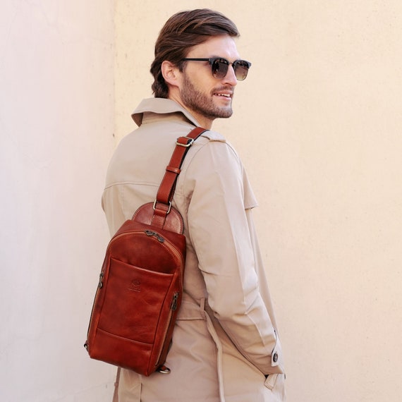 Fashion Men's Bag Luxury Brand Designer Single Shoulder Chest Bag Leather  Male Crossbody Chest Pack Street Small Sling Bag