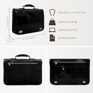 Leather Briefcase for Men, Black Messenger Bag, Leather 15 inch Laptop Bag, Full Grain Business Bag, Graduation Gift for Him image 8