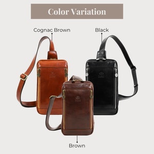 Leather Sling Bag for Men, Brown Chest Bag, Genuine Leather Utility Bag, Anniversary Gift for Husband or Boyfriend, Luxury Crossbody Bag image 8