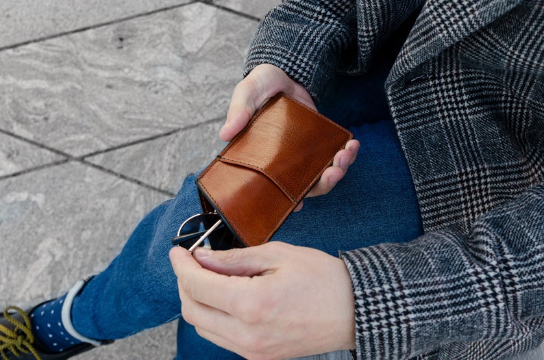 brown leather case for glasses
