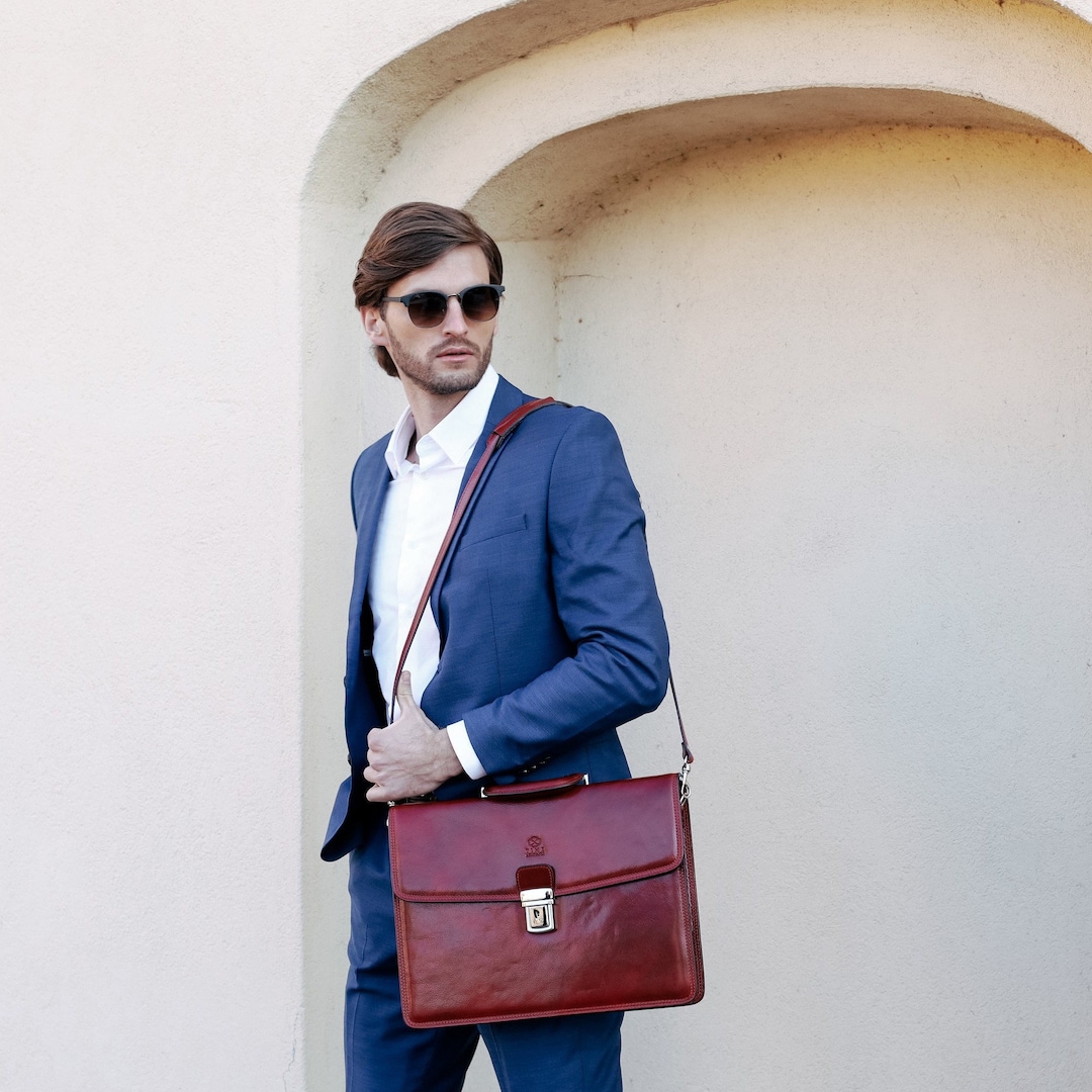 Red Leather Briefcase, Messenger Bag, Shoulder Bag, 15 Inch Laptop Case ...