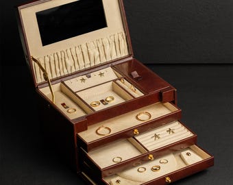 Schmuckkästchen aus Leder, großes Schmuckkästchen, Schmuckkoffer, Jahrestagsgeschenk für sie, Geburtstagsgeschenk für Frauen