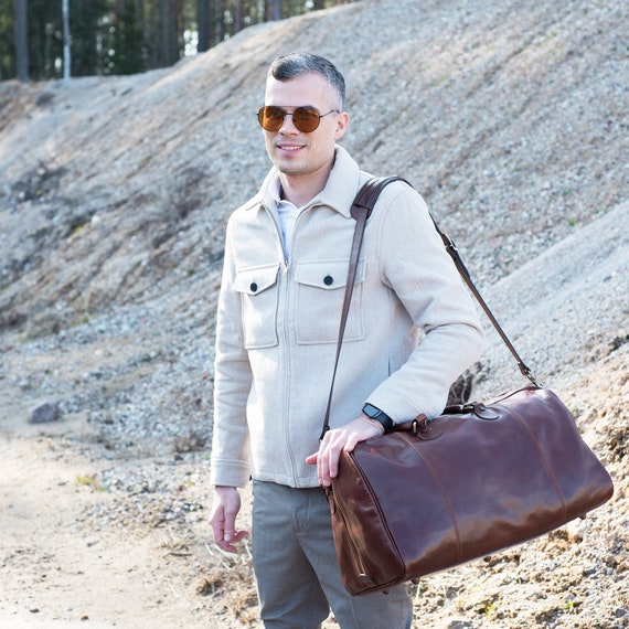 Leather Duffel Bag Men's Travel Bag 