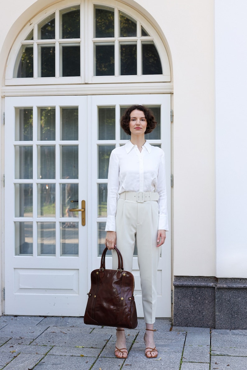 Brown Leather Convertible Backpack Handbag, Tote Bag for Women, Brown Shoulder Bag, Mothers Day Gift image 3