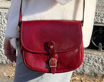 Borsa a tracolla in pelle rossa, borsa a tracolla per lei, regalo personalizzato per le donne, borsa in vera pelle, regalo per la festa della mamma